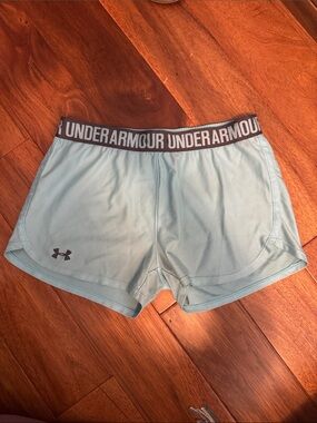 Under Armour Women's Pale Aqua Performance Shorts with Branded Waistband
